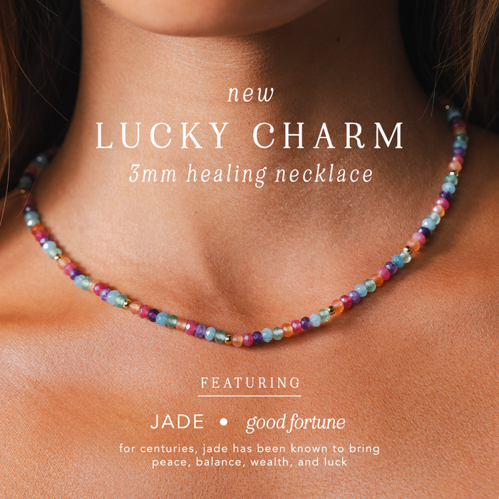 Lucky Charm Necklace + Bracelet 3mm Set, worn on neck