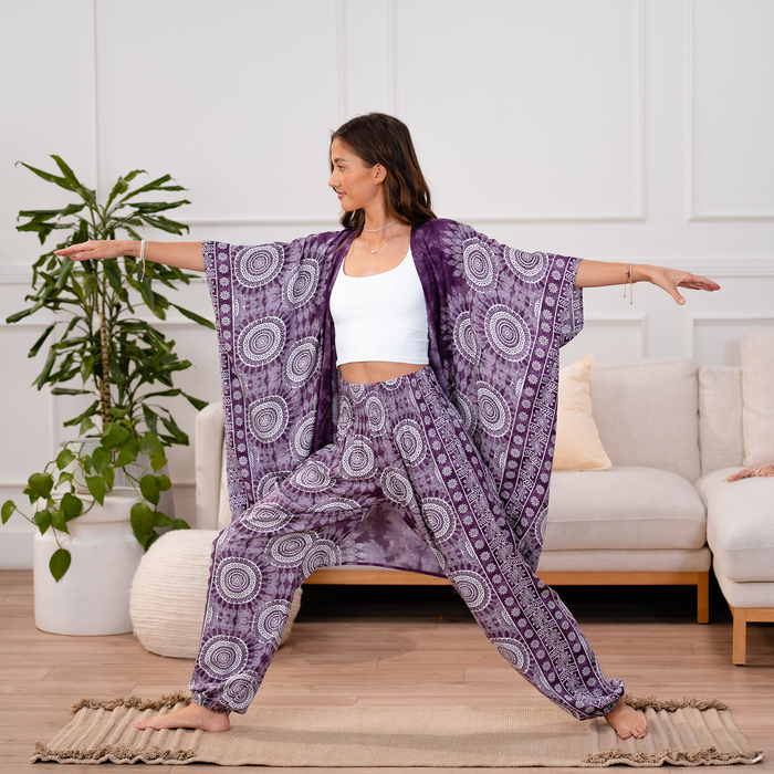 Madeira Kimono, worn in warrior pose