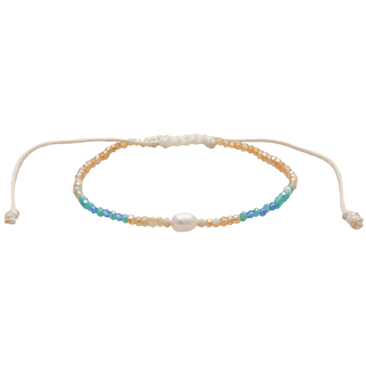 "Make Waves" Goddess Bracelet, flat lay pearl detail