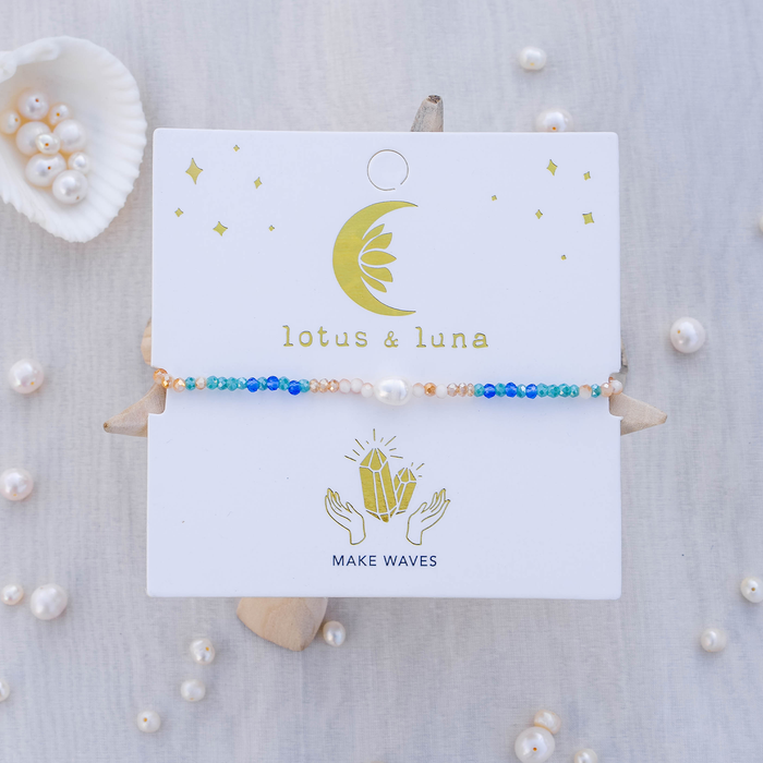 "Make Waves" Goddess Bracelet, on brand card with crystals