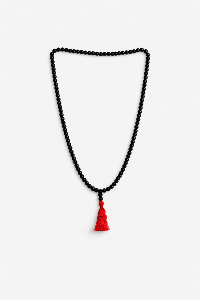 rosewood mala beads necklace with red tassel meditation beads