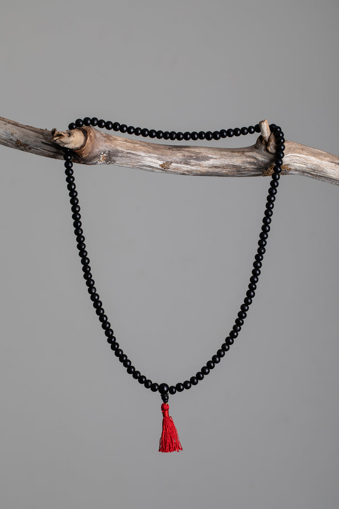 rosewood mala beads necklace with red tassel meditation beads