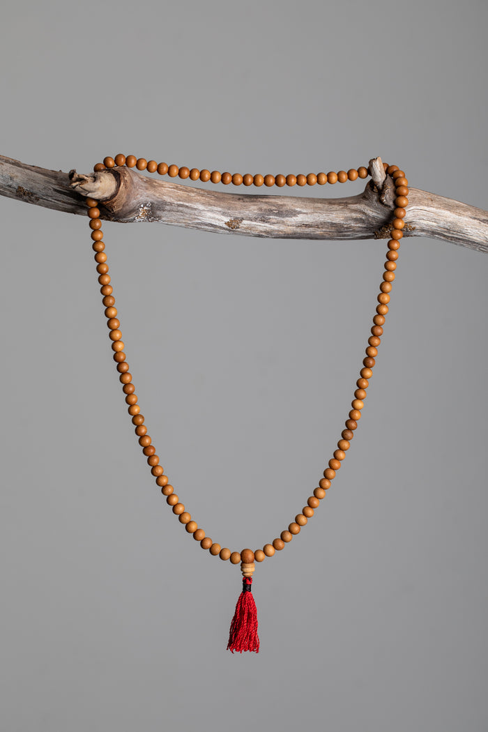 sandalwood 108 bead mala necklace for yoga and meditation