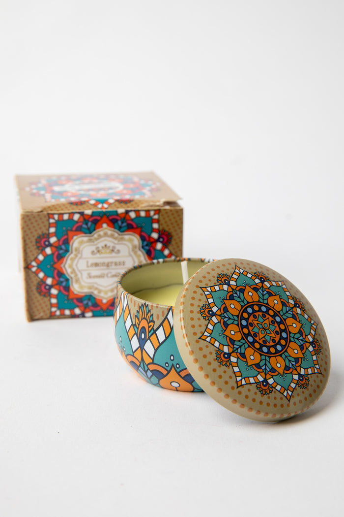 Mandala Travel Tin Candle in scent Lemongrass