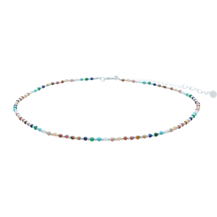 Master Healer 2mm Healing + Circles in the Sand Necklace Stack, flat lay silver clasp