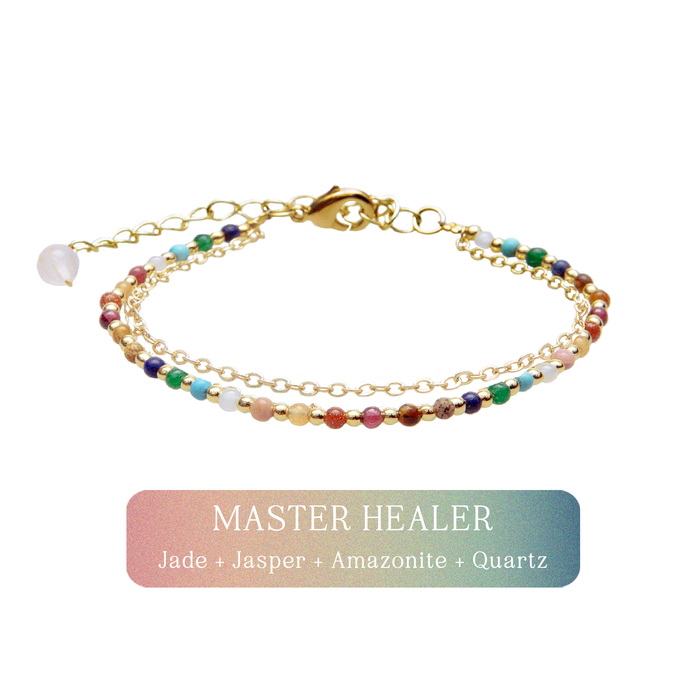 Master Healer 2mm Layered Healing Bracelet, flat lay labeled