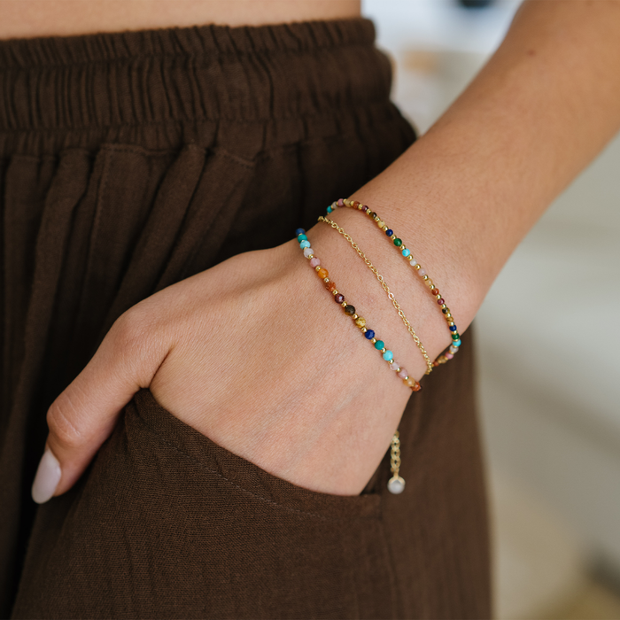 Master Healer 3mm + 2mm Layered Bracelet Stack, stacked on wrist