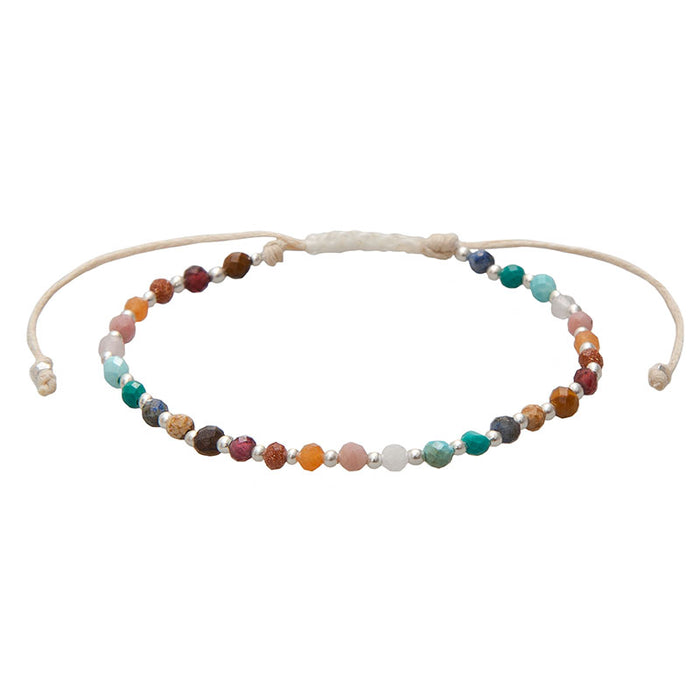 Master Healer 3mm + 2mm Layered Bracelet Stack, flat lay multicolor beads