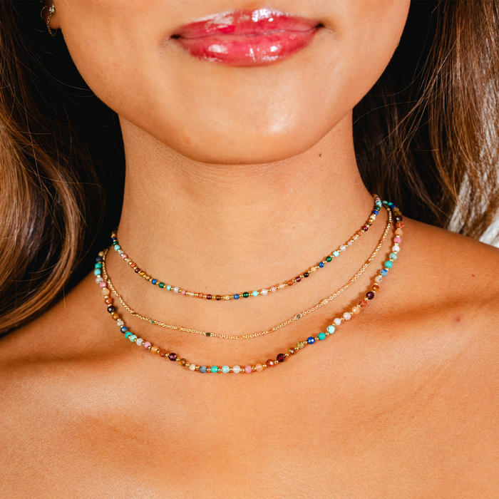 Master Healer 3mm + 2mm Necklace Stack, layered on neck
