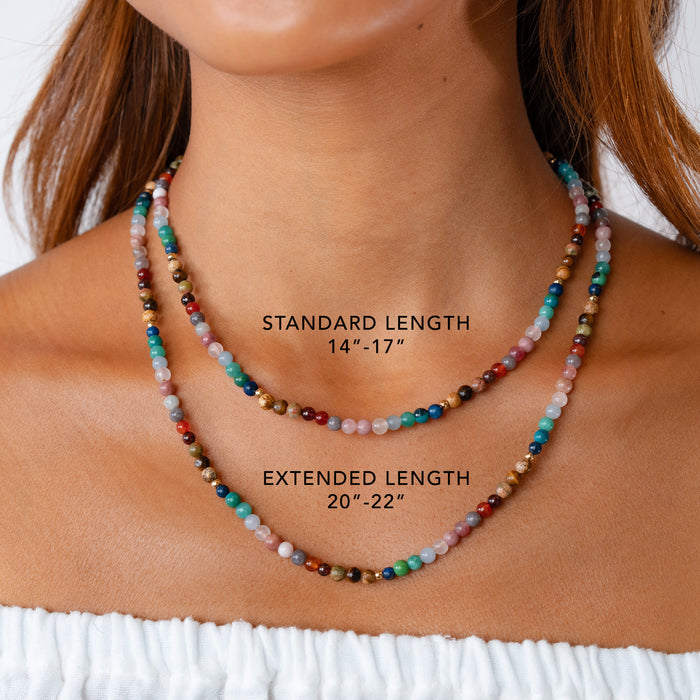 Master Healer 4mm Healing Necklace, worn showing standard and extended lengths