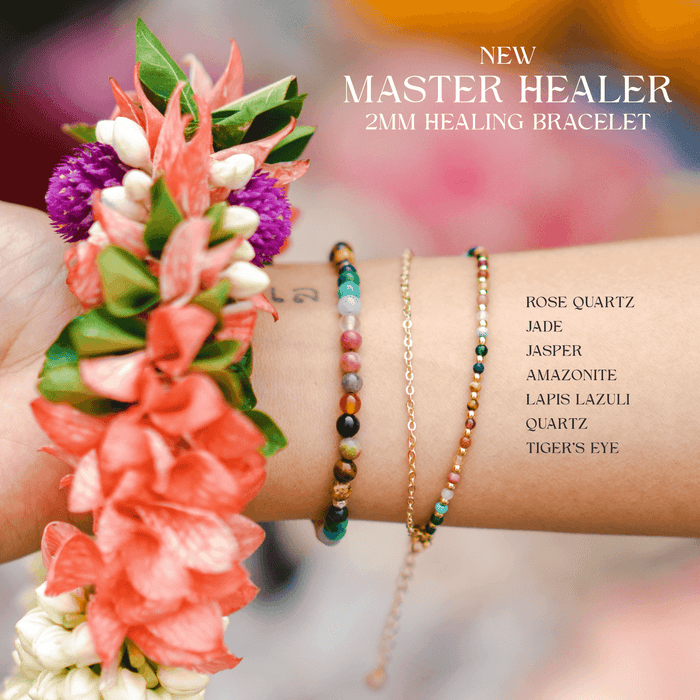 Master Healer Layered Bracelet Stack, worn with stone labels