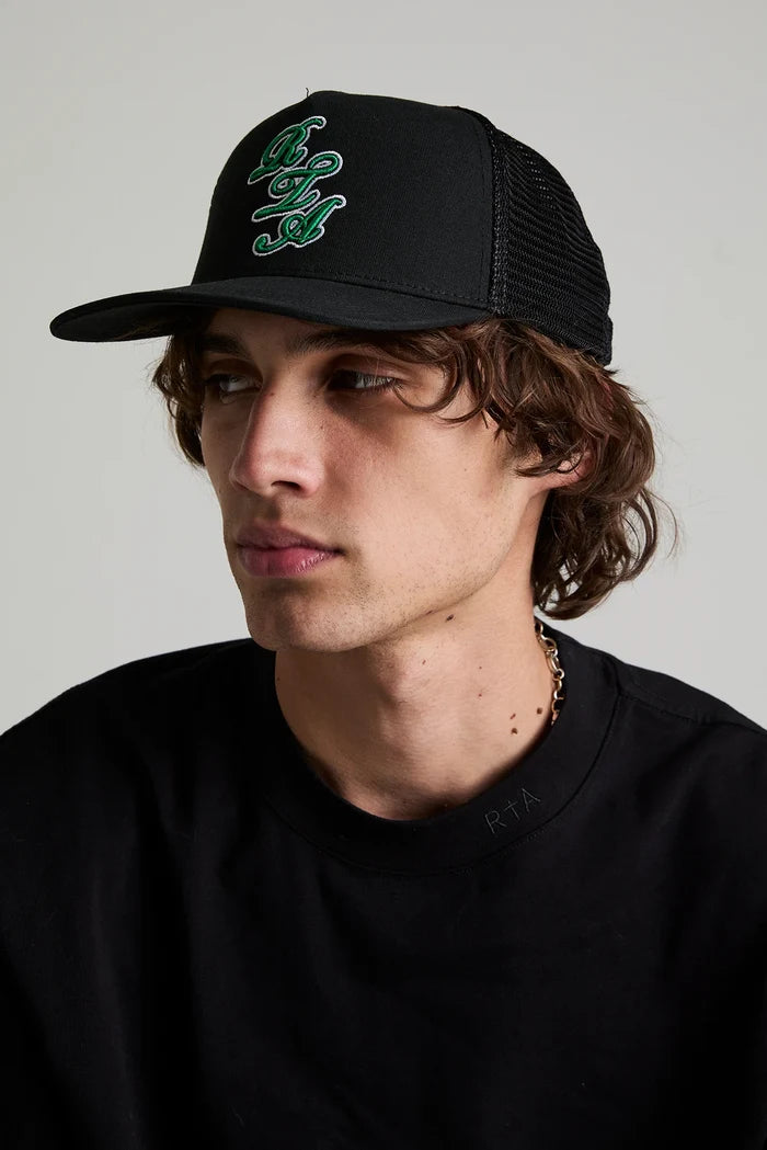 Men Gideon Black Green Script Logo Hat