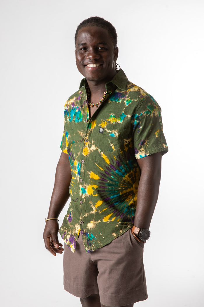 DJ is wearing size Small Boho Men’s Dress Shirt in Green