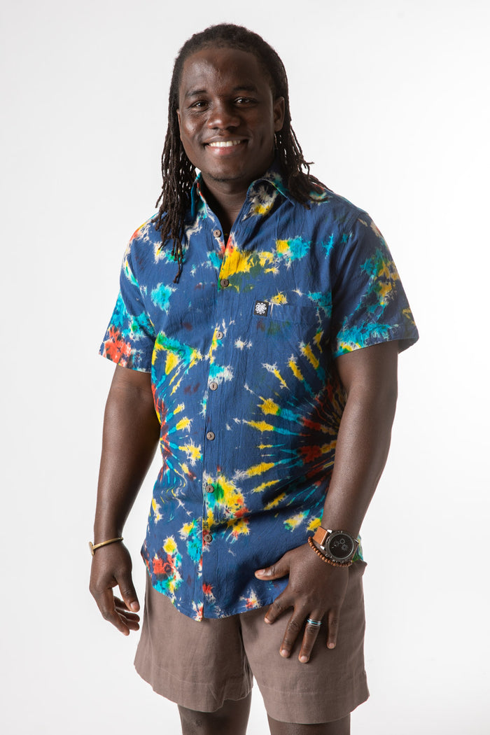 DJ is wearing size Small Boho Men’s Dress Shirt in Blue