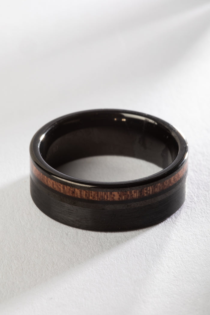 Mexicali Tungsten Koa Wood Ring in Black