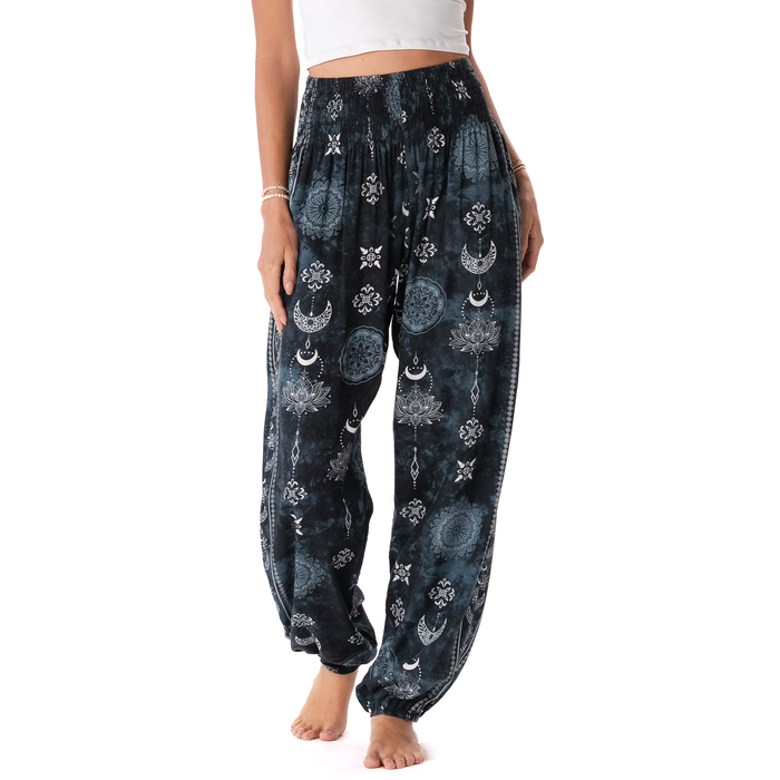 Midnight Lotus Moon Harem Pants, front