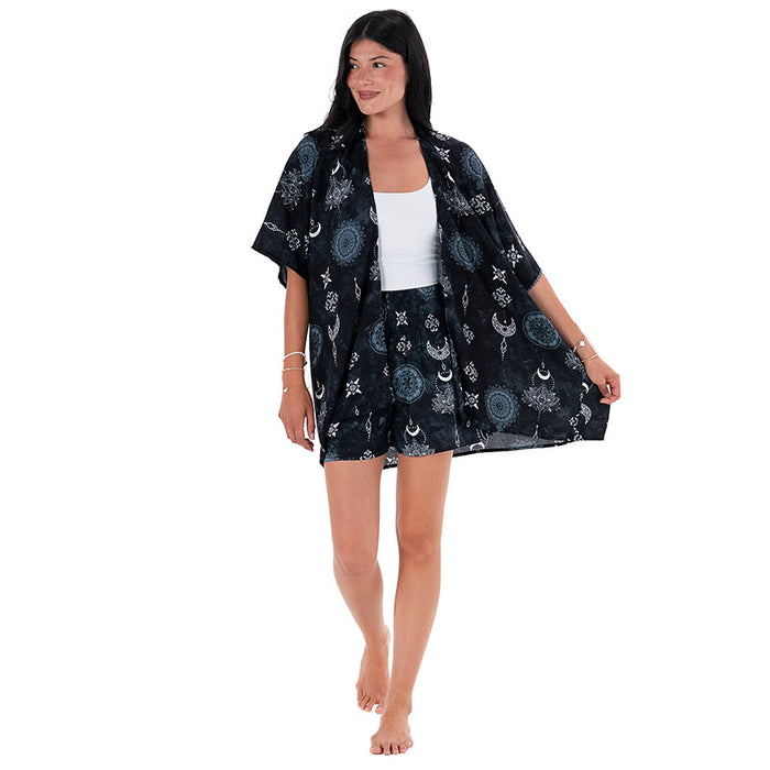 Midnight Lotus Moon Shorts Lounge Set, front