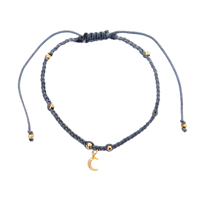 Midnight Moon Braided Charm Bracelet, flat lay