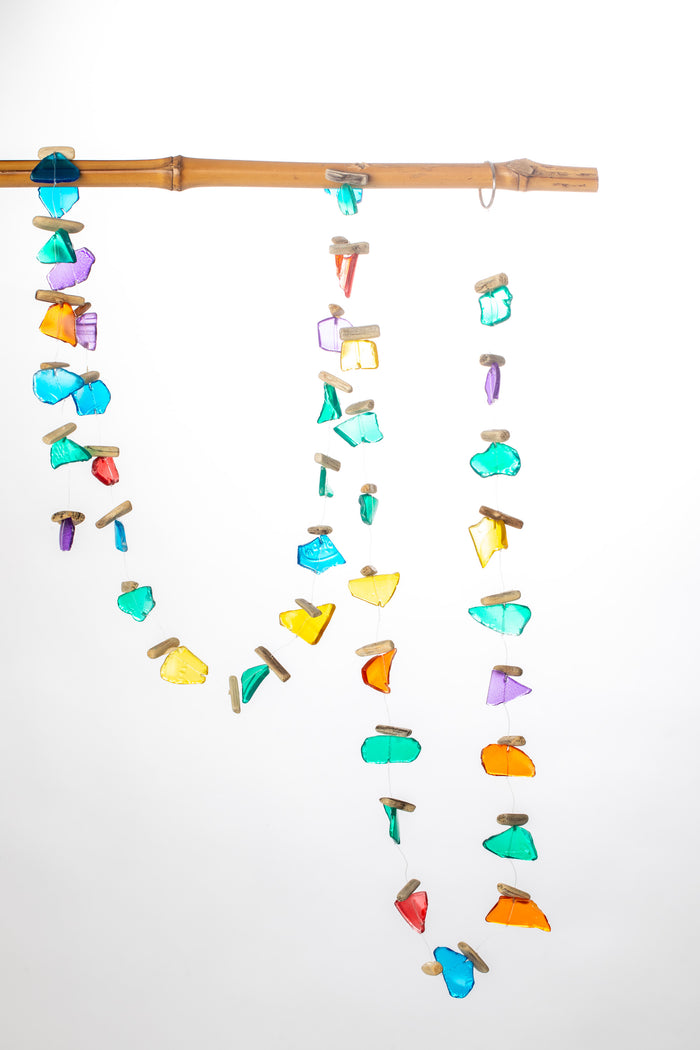 Driftwood and Mini Sea Glass Strand in Multicolor