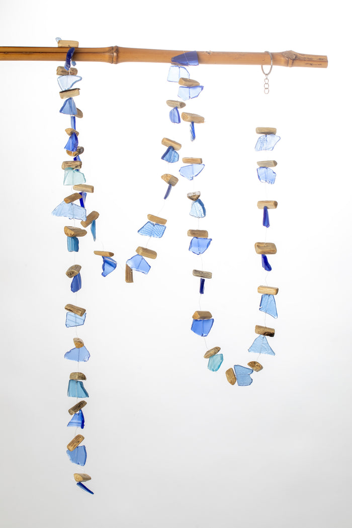 Driftwood and Mini Sea Glass Strand in Blue