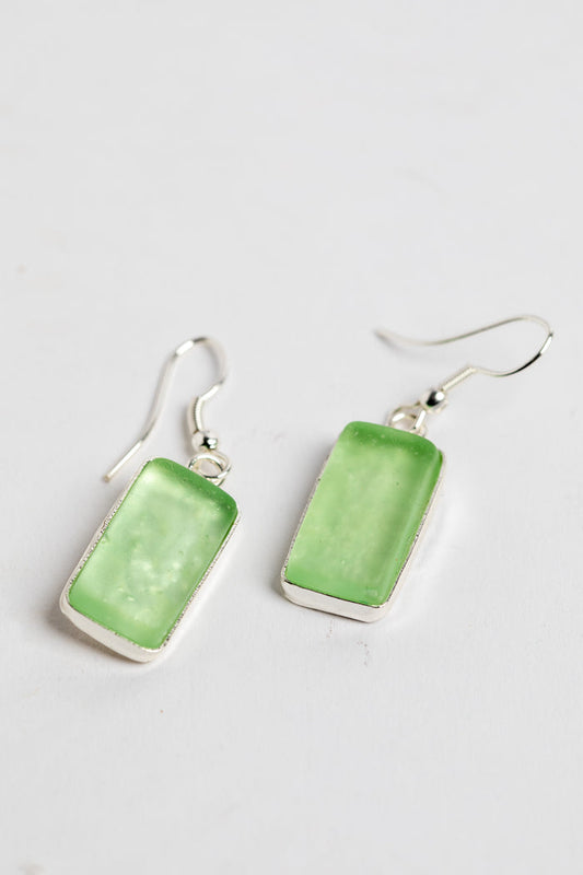 frosted glass dangle earrings in green