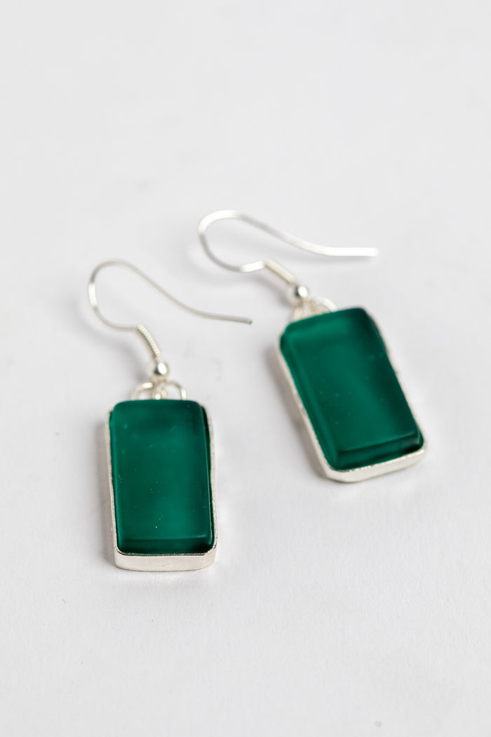 frosted glass dangle earrings in teal