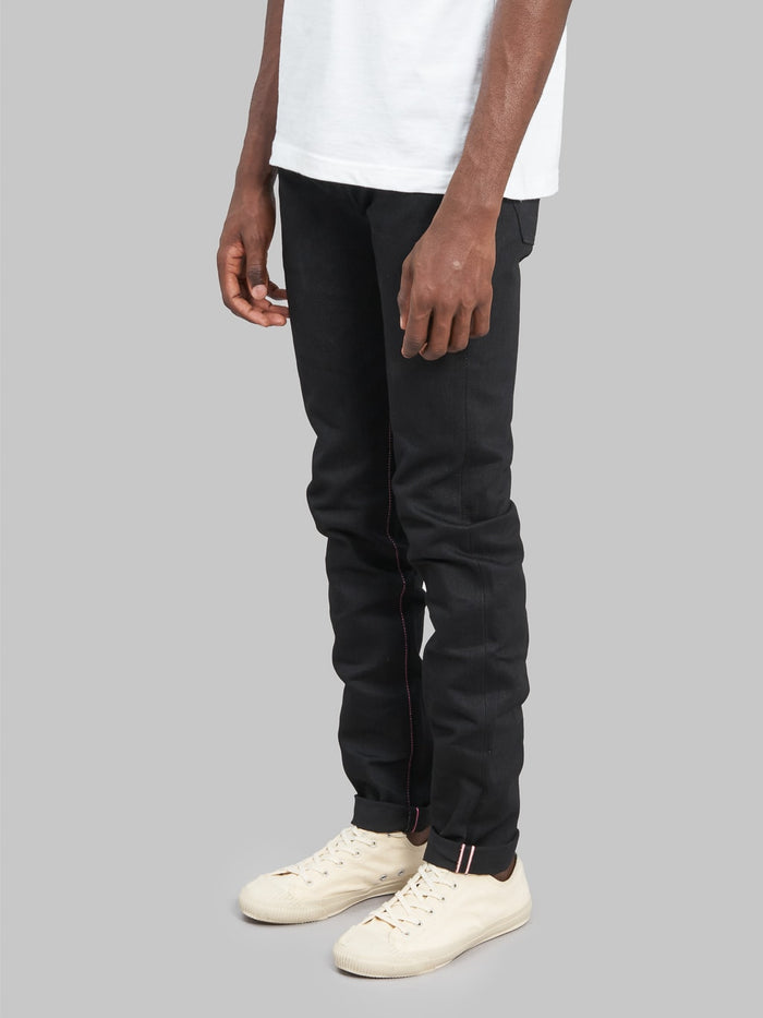 Momotaro 0306B Black x Black Tight Tapered Jeans  side