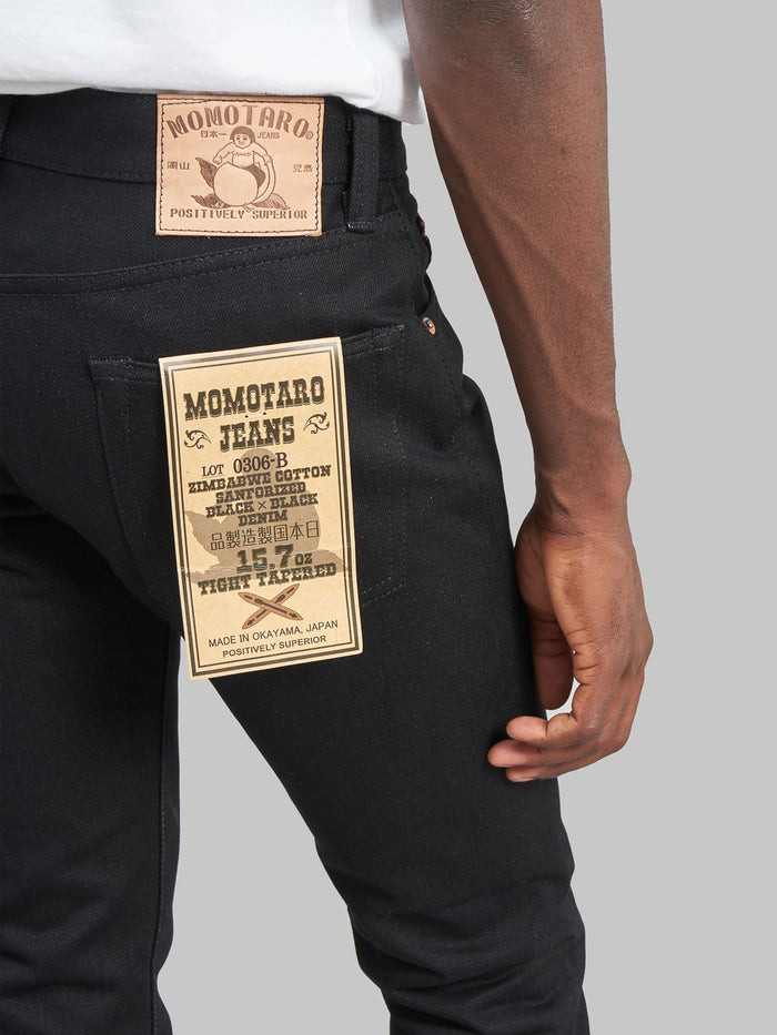 Momotaro 0306B Black x Black Tight Tapered Jeans  pocket flasher