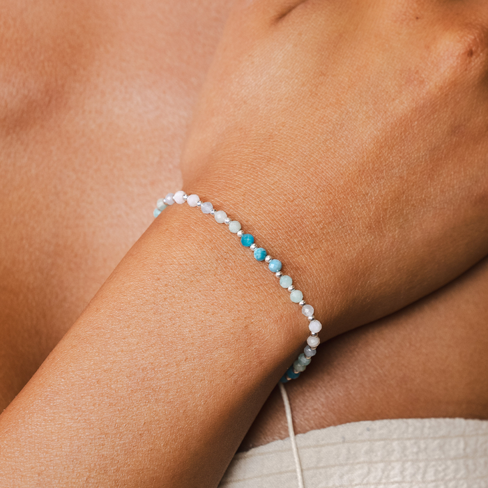 Moon & Sea 3mm Healing Bracelet, on wrist