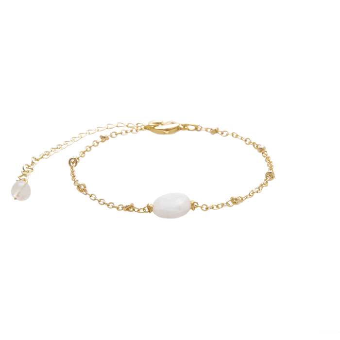 Moonstone Bracelet, flat lay gold chain