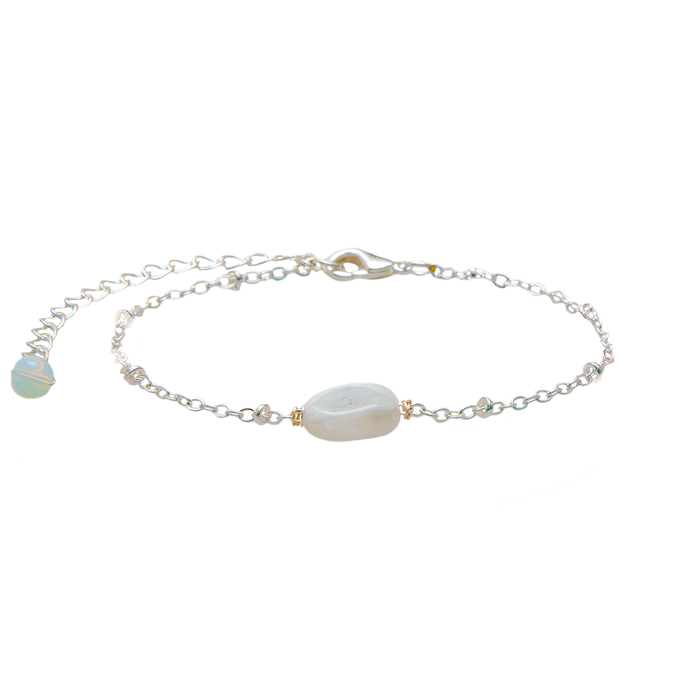 Moonstone Bracelet, flat lay silver chain