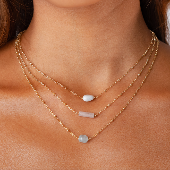 Moonstone Necklace, layered gold chains