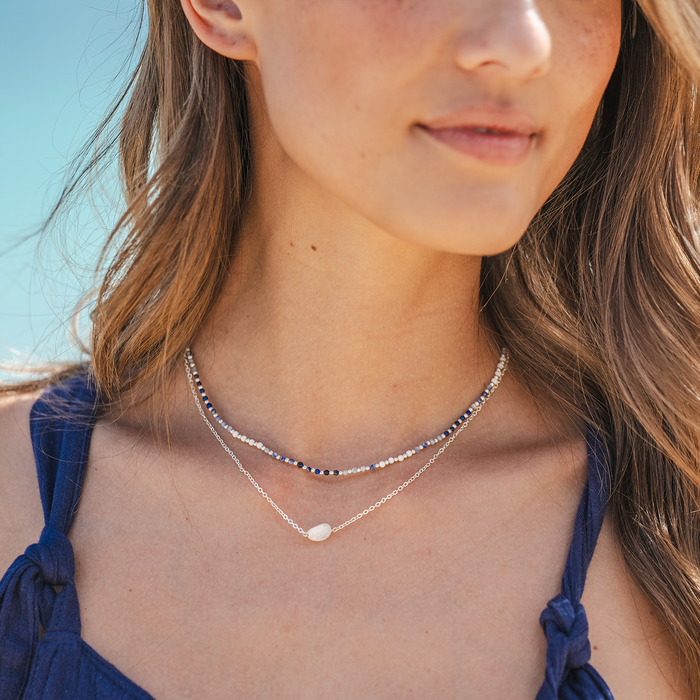 Moonstone Necklace, silver with beaded choker