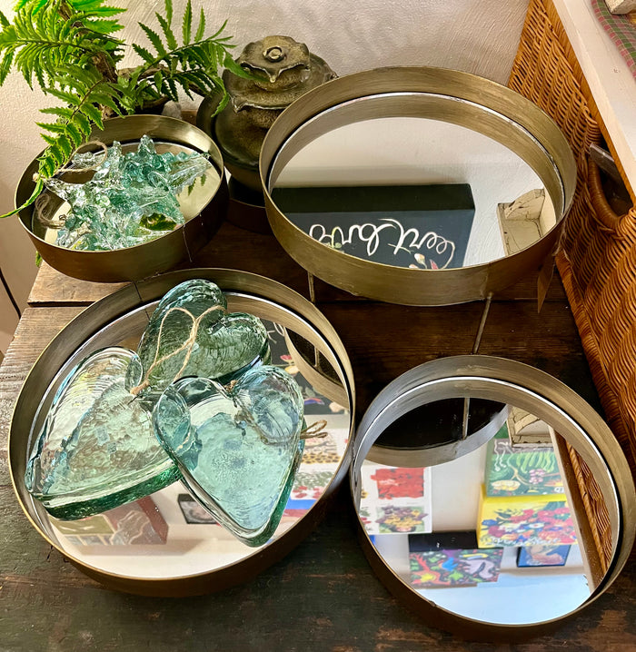 Multi level brass and mirror stand