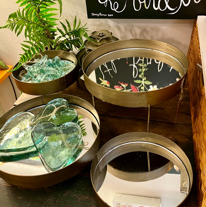 Multi level brass and mirror stand
