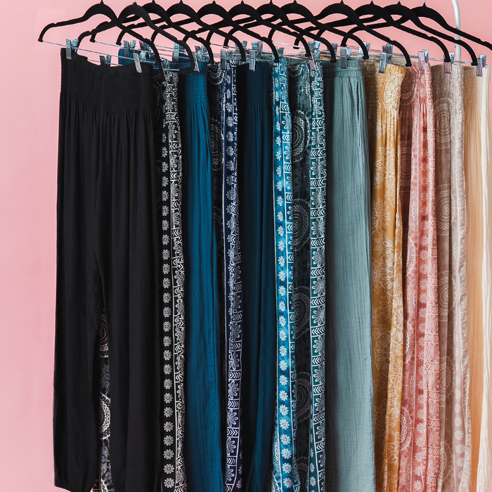 Mystery Harem Pants, assortment on rack