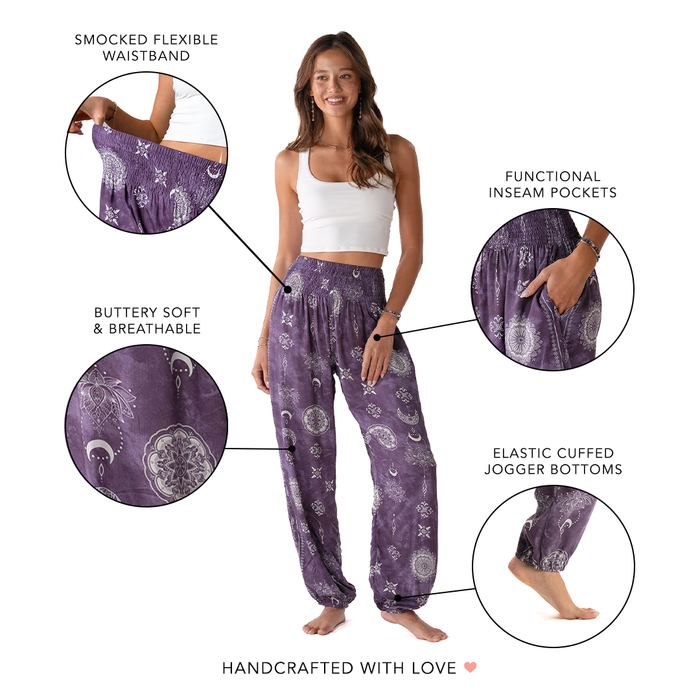 Mystic Plum Harem Pants, feature callouts