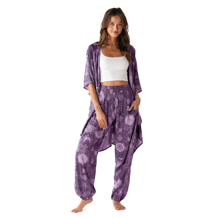 Mystic Plum Harem Pants, front with kimono