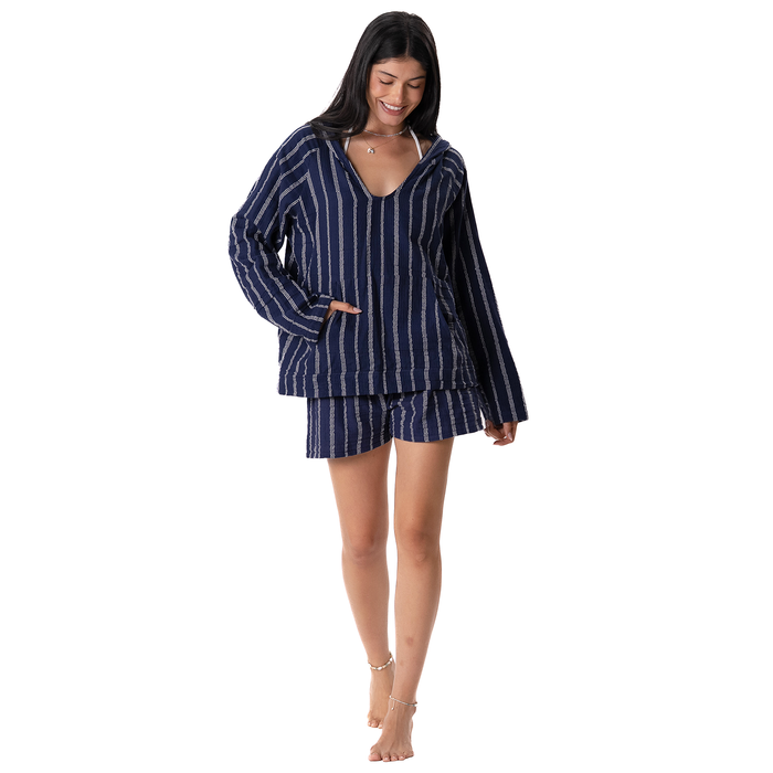 Navy Sailor Stripe Baja Pullover, front, full length