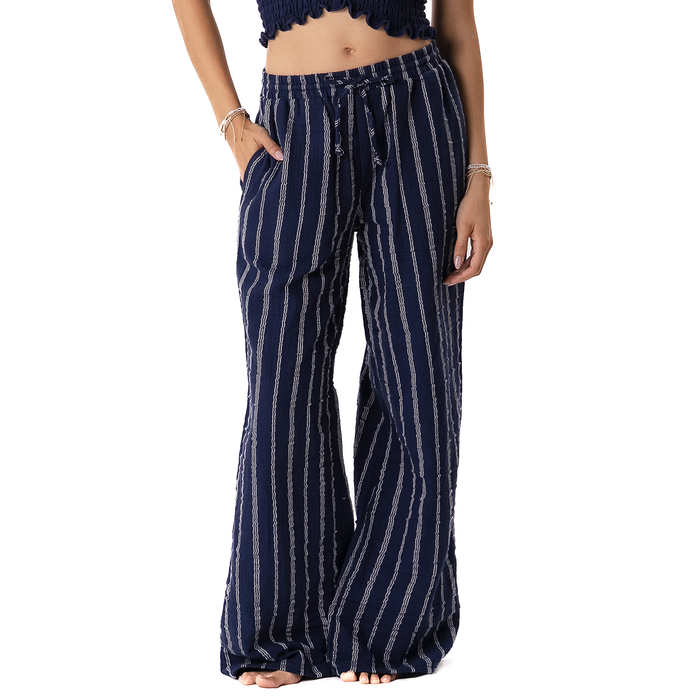 Navy Sailor Stripe Cotton Cabana Pants, front