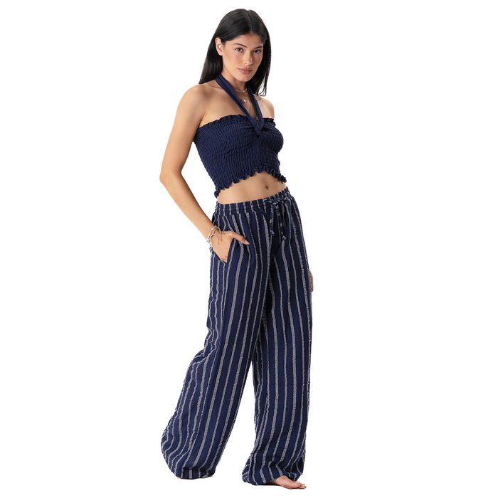 Navy Sailor Stripe Cotton Cabana Pants, side