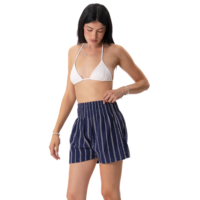 Navy Sailor Stripe Cotton Shorts, front