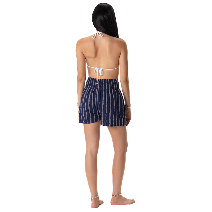 Navy Sailor Stripe Cotton Shorts, back