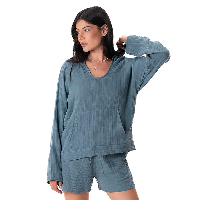 New Moon Blue Baja Pullover, front