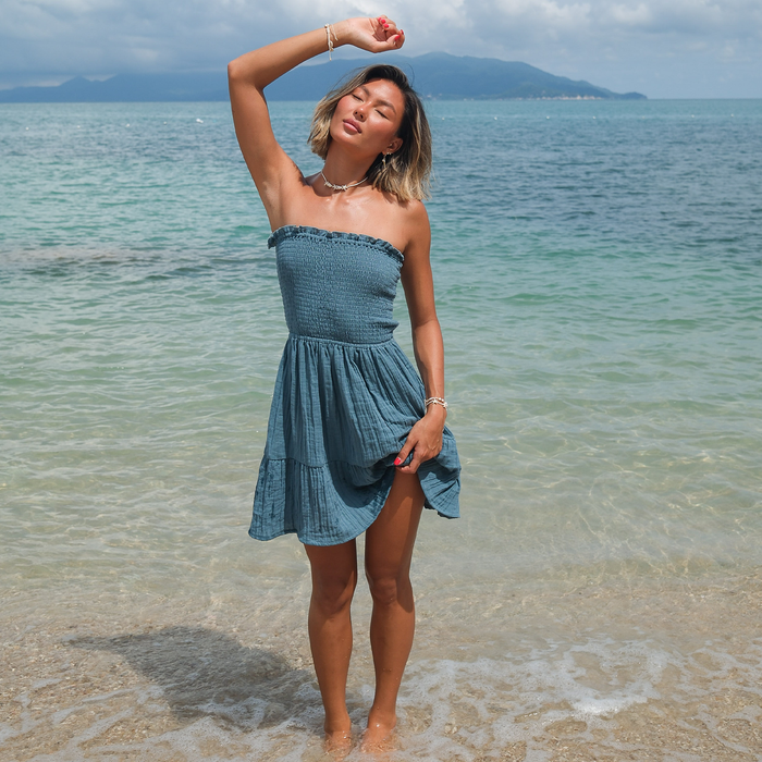 New Moon Blue Daiquiri Dress, worn in the water