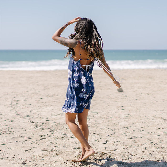 Nightfall Barefoot Beach Dress, worn from behind