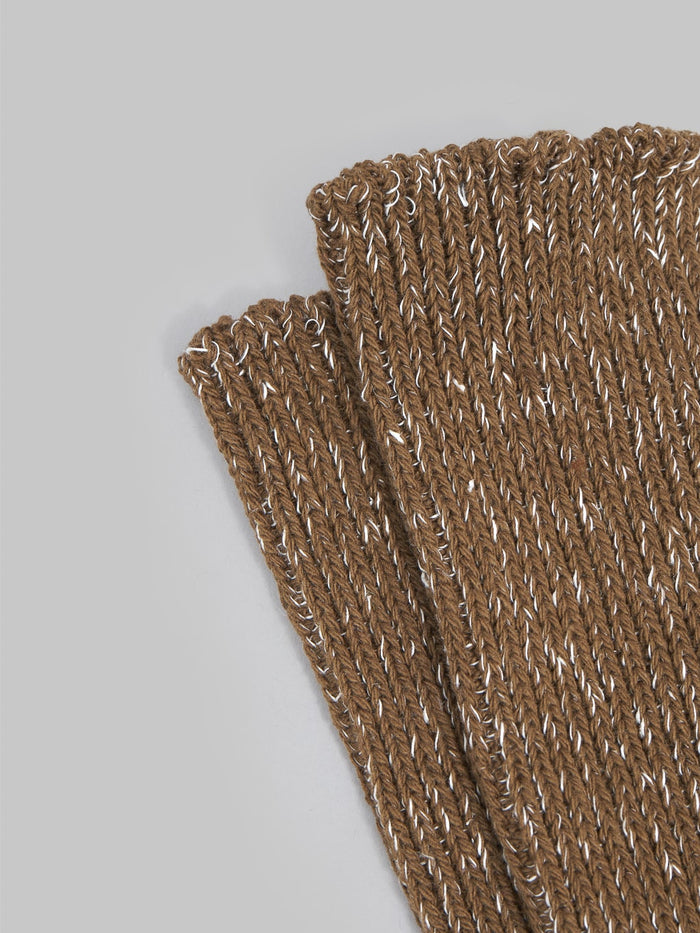 Nishiguchi Kutsushita Hemp Cotton Ribbed Socks Khaki Elastic Hem