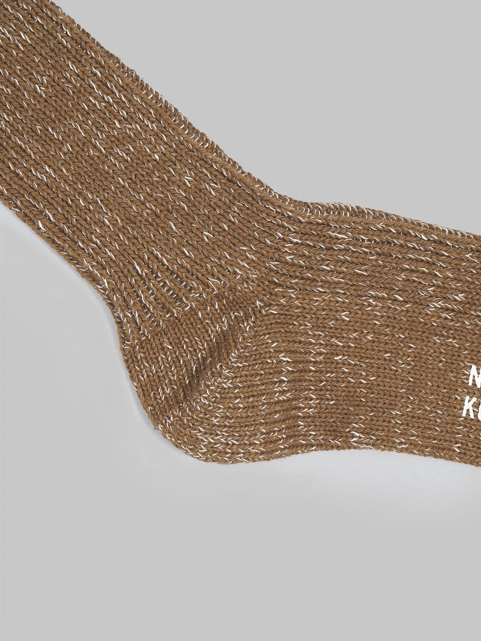 Nishiguchi Kutsushita Hemp Cotton Ribbed Socks Khaki Heel