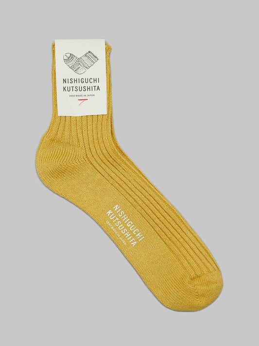 nishiguchi kutsushita linen ribbed socks canary yellow made in japan