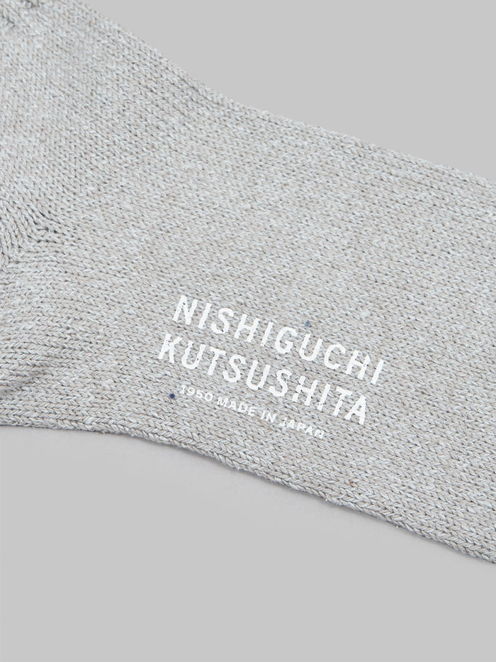 Nishiguchi Kutsushita Silk Cotton Socks Light Grey Brand Logo